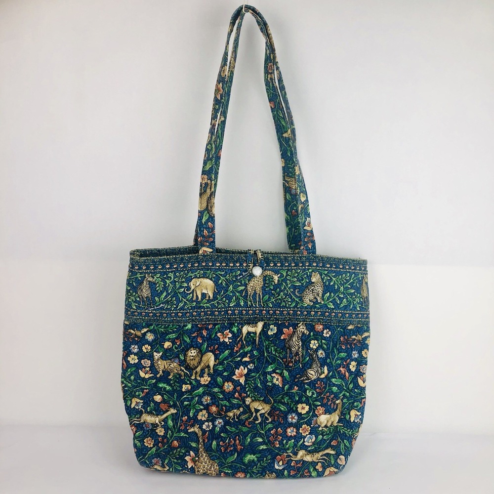 Vera Bradley Quilted Retired Animal Kingdom Safari Pattern Tote Bag Blue Y2K